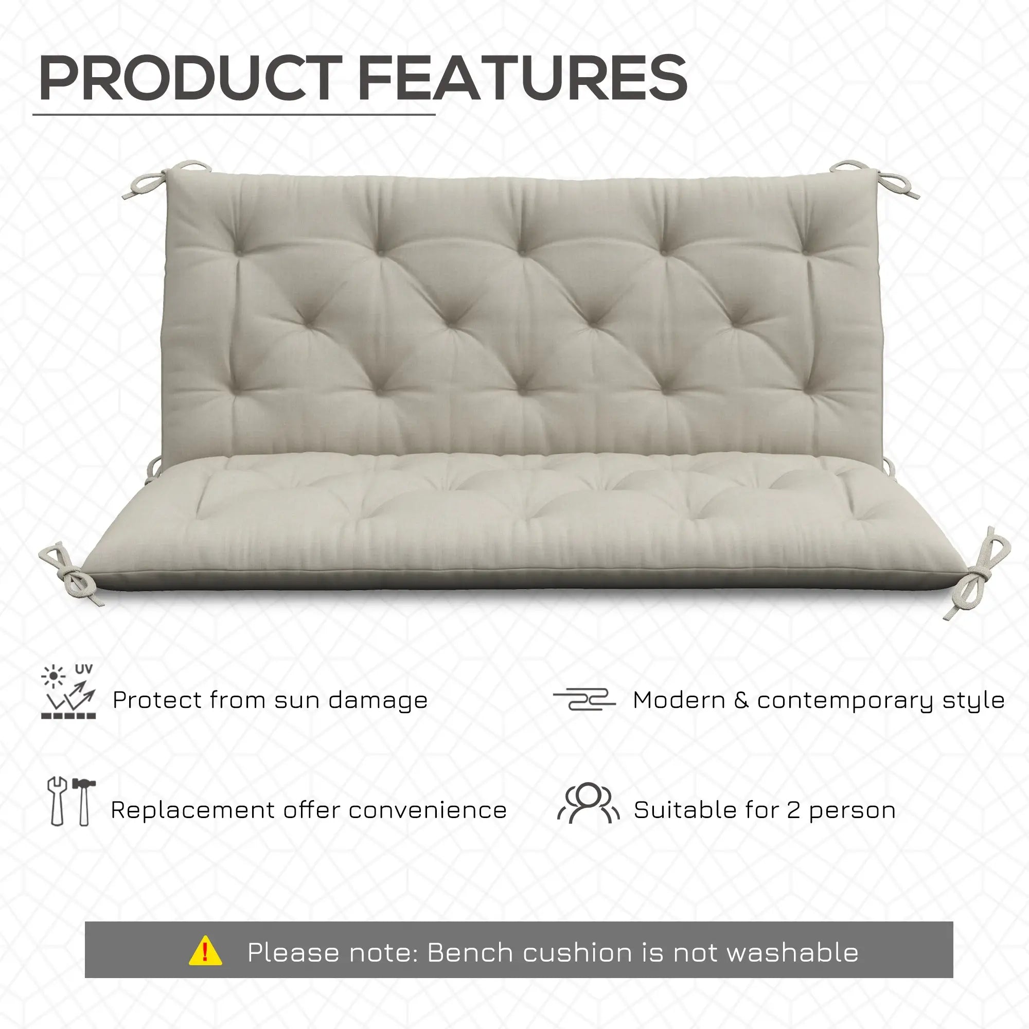 2 Seater Garden Bench Cushion, Thick Outdoor Non-Slip, 47