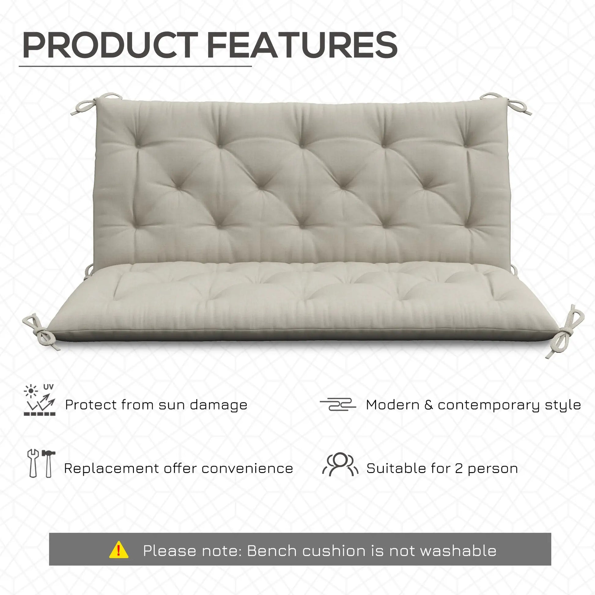 2 Seater Garden Bench Cushion, Thick Outdoor Non-Slip, 47" x 43" x 5", Light Grey Patio Chair Cushions at Gallery Canada