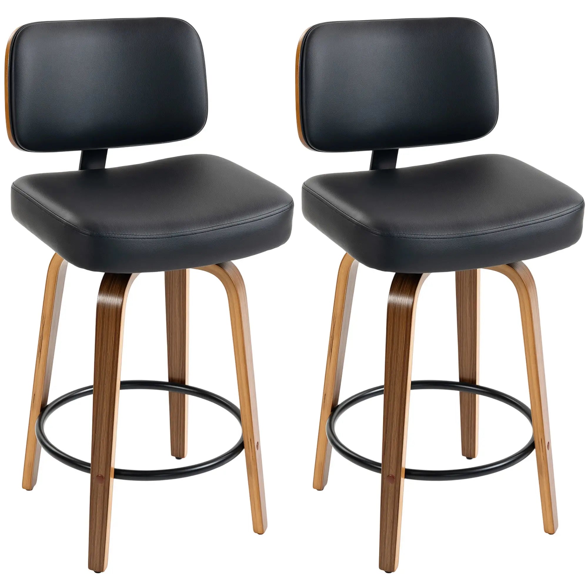 Swivel Bar Stools Set of 2, PU Leather, Black Bar Stools at Gallery Canada