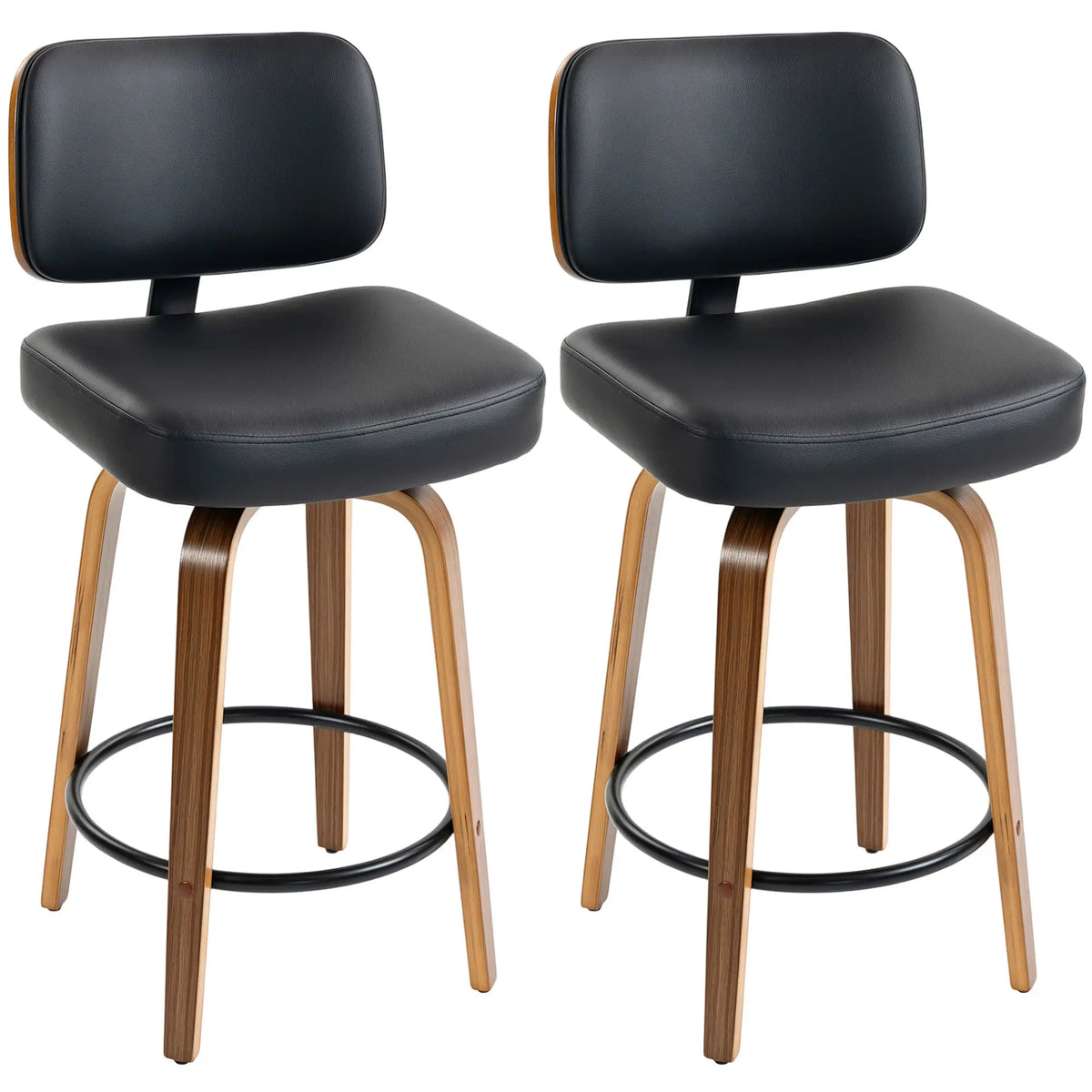Swivel Bar Stools Set of 2, PU Leather, Black Bar Stools at Gallery Canada