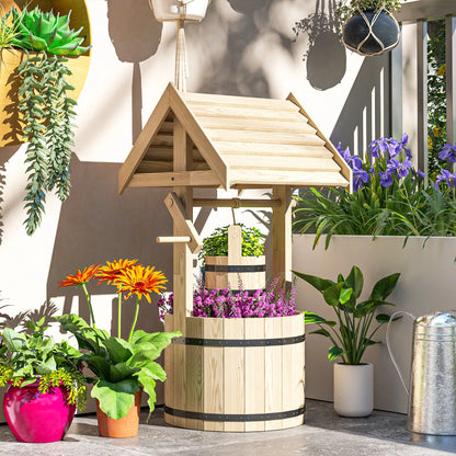 Wood Wishing Well Planter With Hanging Bucket, Natural Water Fountains at Gallery Canada
