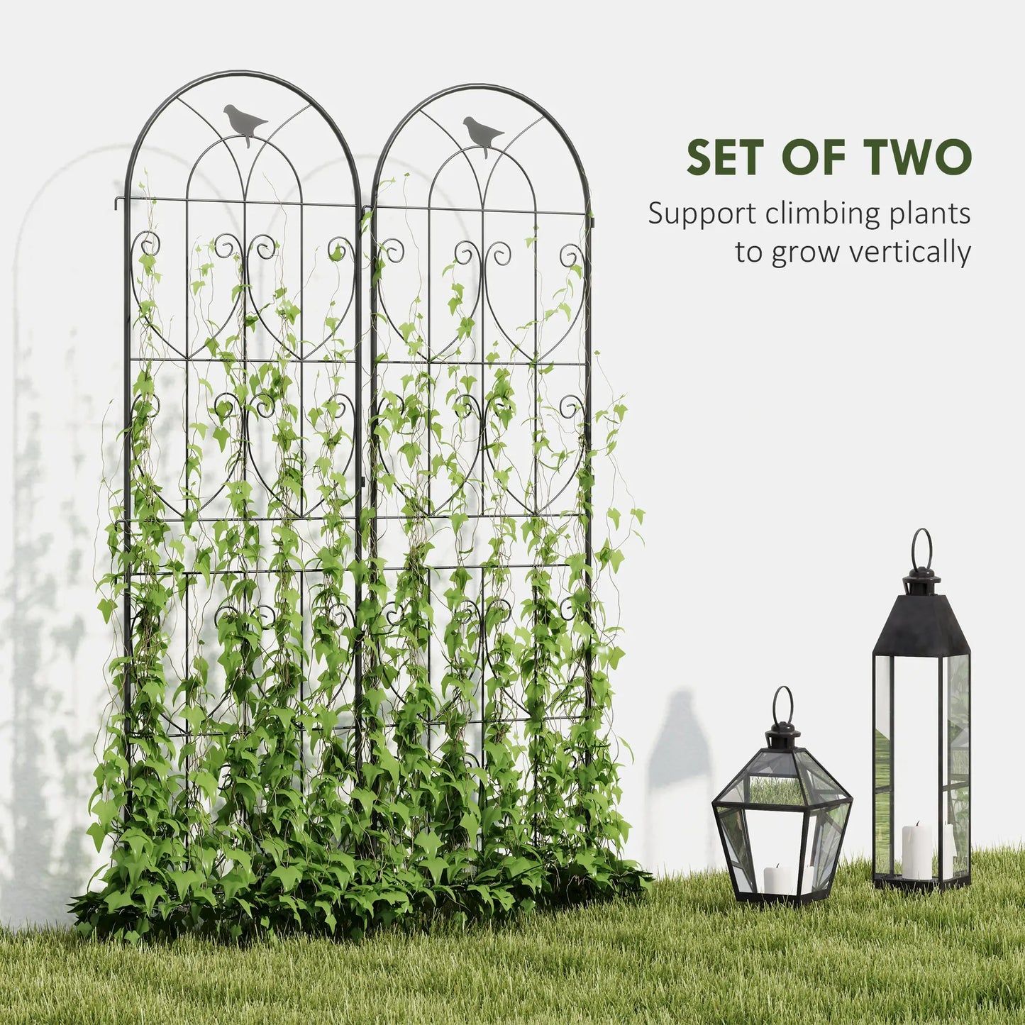 Metal Garden Trellis Set, Bird Design, 19.7" W x 70.9" H, Black Plant Stands at Gallery Canada