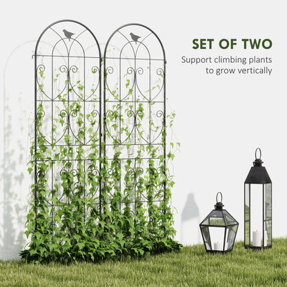 Metal Garden Trellis Set, Bird Design, 19.7" W x 70.9" H, Black Plant Stands at Gallery Canada