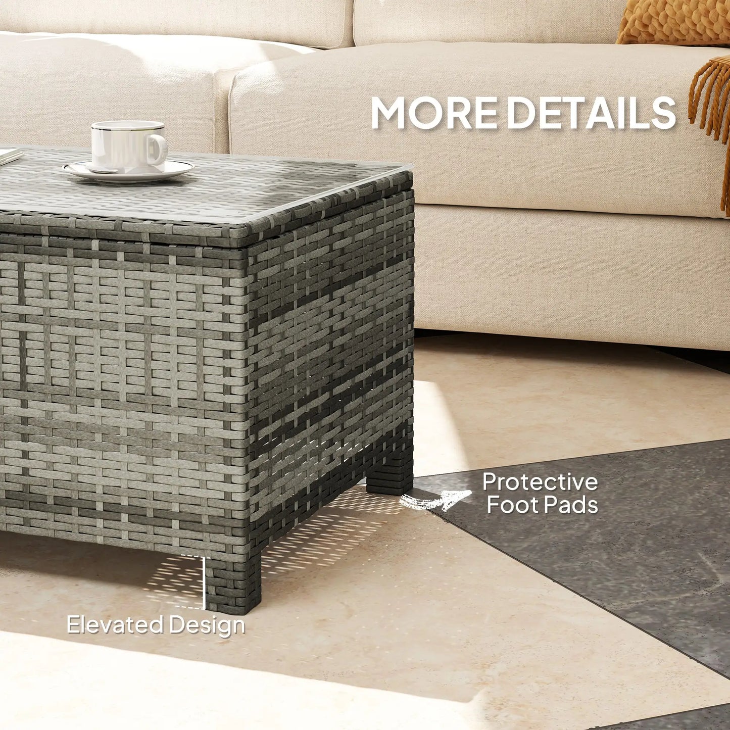 Rattan Wicker Coffee Table with Glass Top Outdoor Garden Patio Furniture Brown Tempered Patio Dinning Tables at Gallery Canada