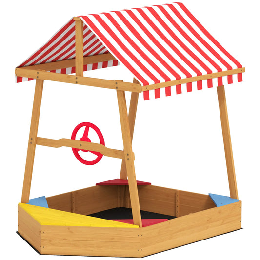 Wooden Kids Sandbox with Cover, 4 Seats, 52" x 40" x 55.5", Yellow Sandboxes & Accessories Yellow, Red, Blue at Gallery Canada