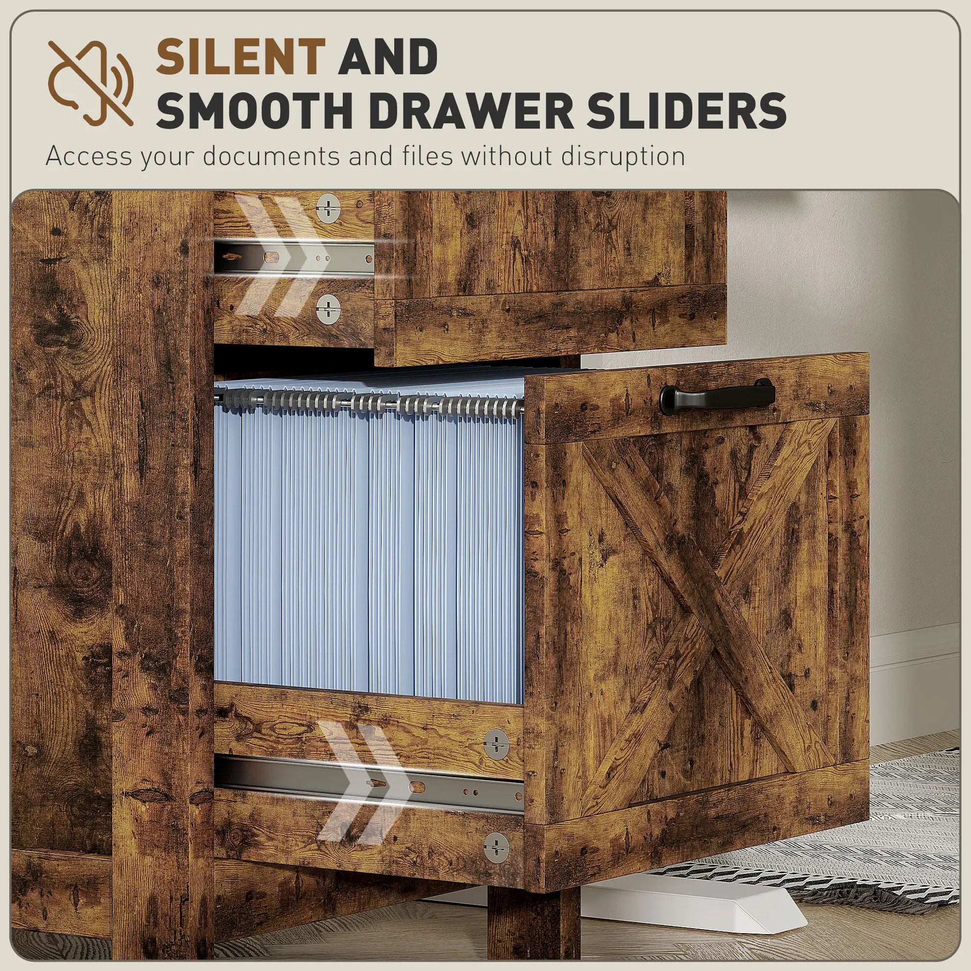 Vertical 2-Drawer Filing Cabinet, A4 Letter Size, Rustic Brown Office Cabinets & Cupboards at Gallery Canada