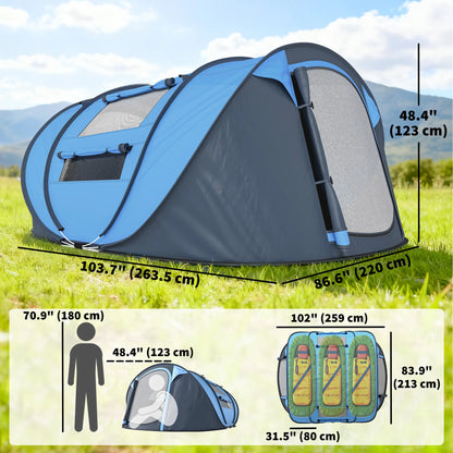 4 Person Pop Up Tent, Automatic Setup, With Doors, Windows, Carry Bag, Blue Camping Tents at Gallery Canada