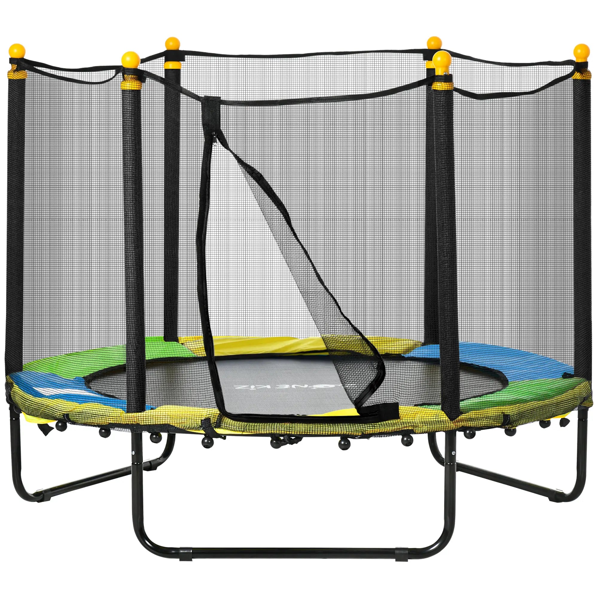 4.6FT Kids Trampoline with Enclosure Net, Indoor Outdoor, Black Trampolines Black, Green, Blue, Yellow at Gallery Canada