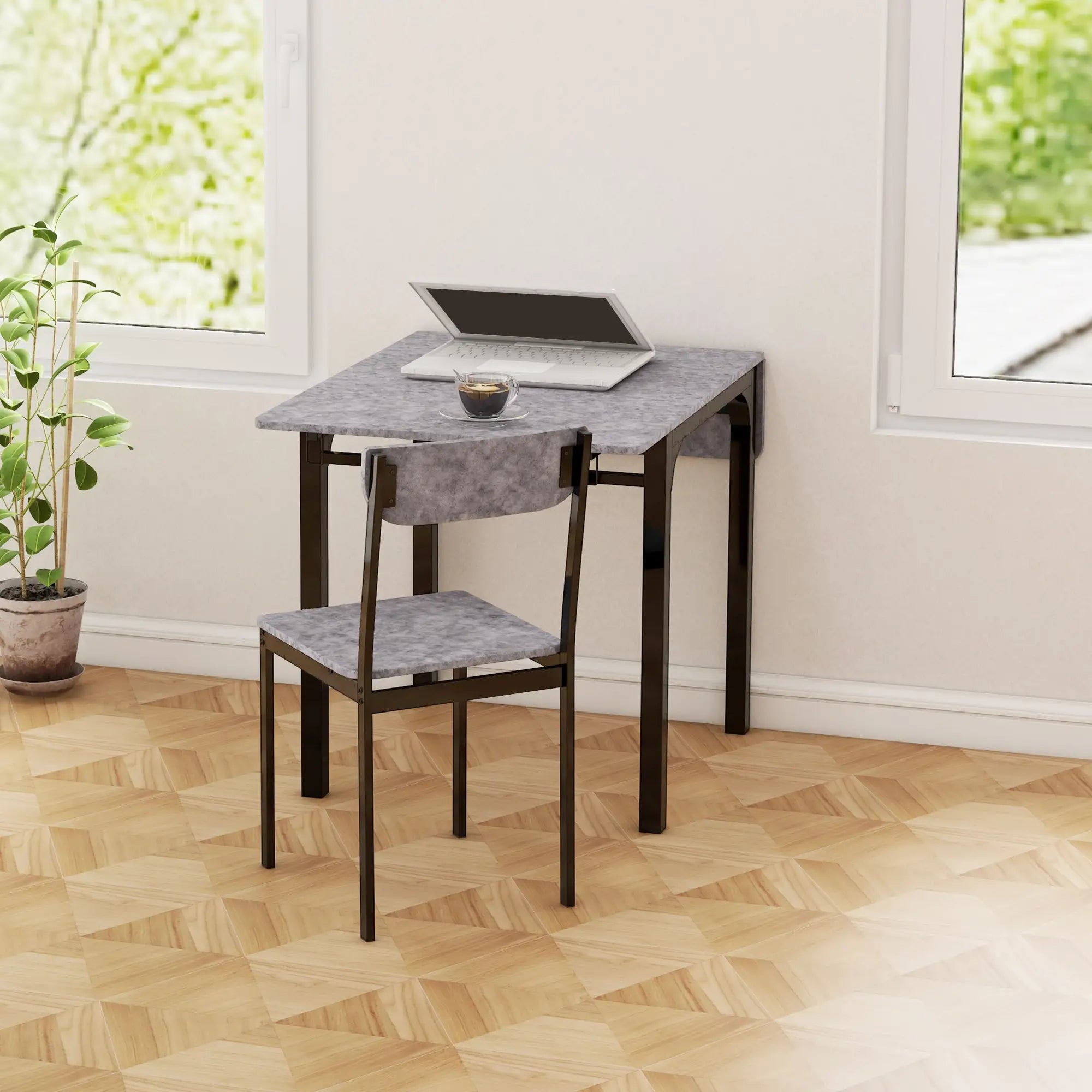 Foldable Dining Table Set for 2, Drop-Leaf Kitchen Table with 2 Chairs Bar Sets at Gallery Canada