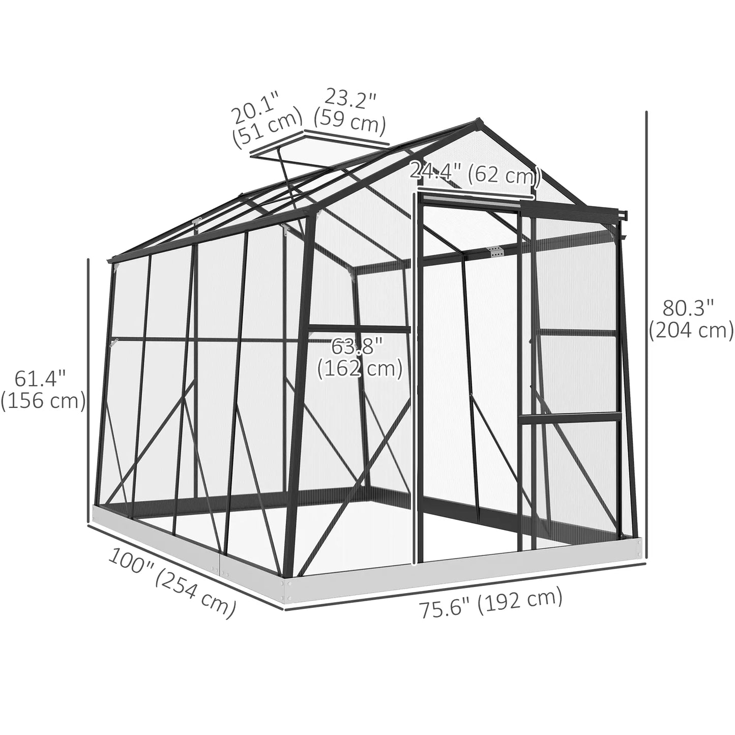 6' x 8' Polycarbonate Greenhouse, Aluminum, Sliding Door, 5-Level Roof Vent Walk In Greenhouses at Gallery Canada