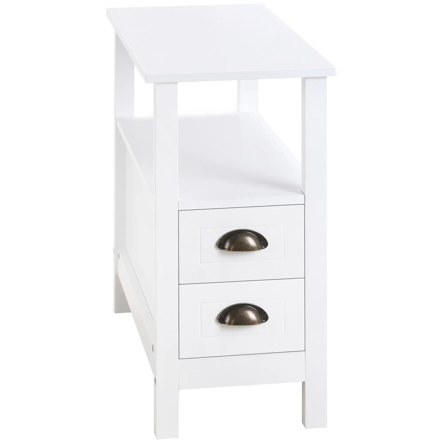 Slim End Table with 2 Drawers, Storage Shelf, White Side Tables White at Gallery Canada