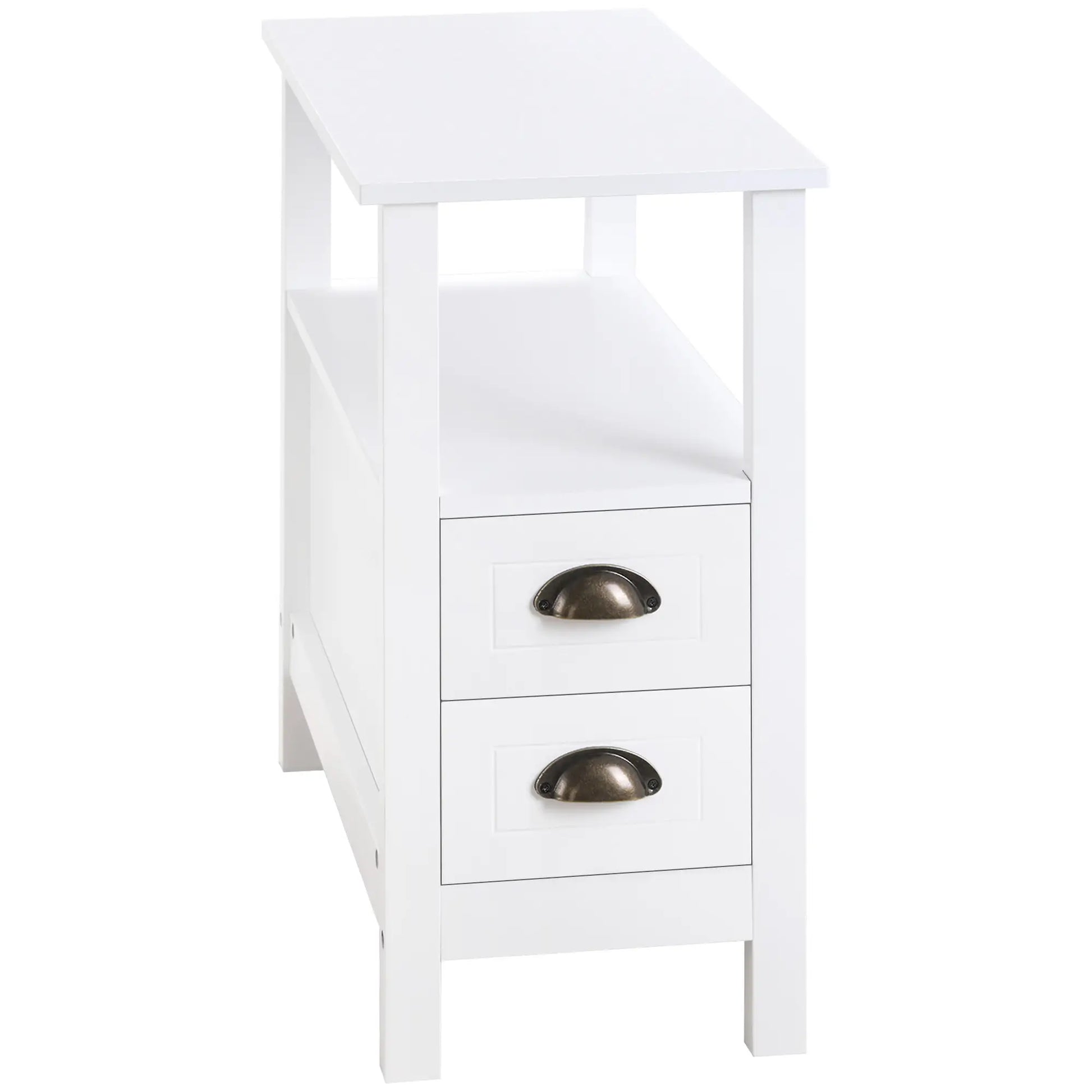 Slim End Table with 2 Drawers, Storage Shelf, White Side Tables White at Gallery Canada