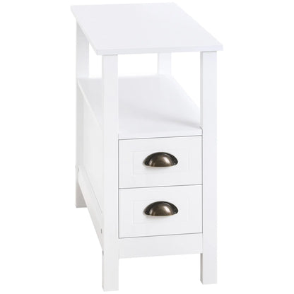 Slim End Table with 2 Drawers, Storage Shelf, White Side Tables White at Gallery Canada