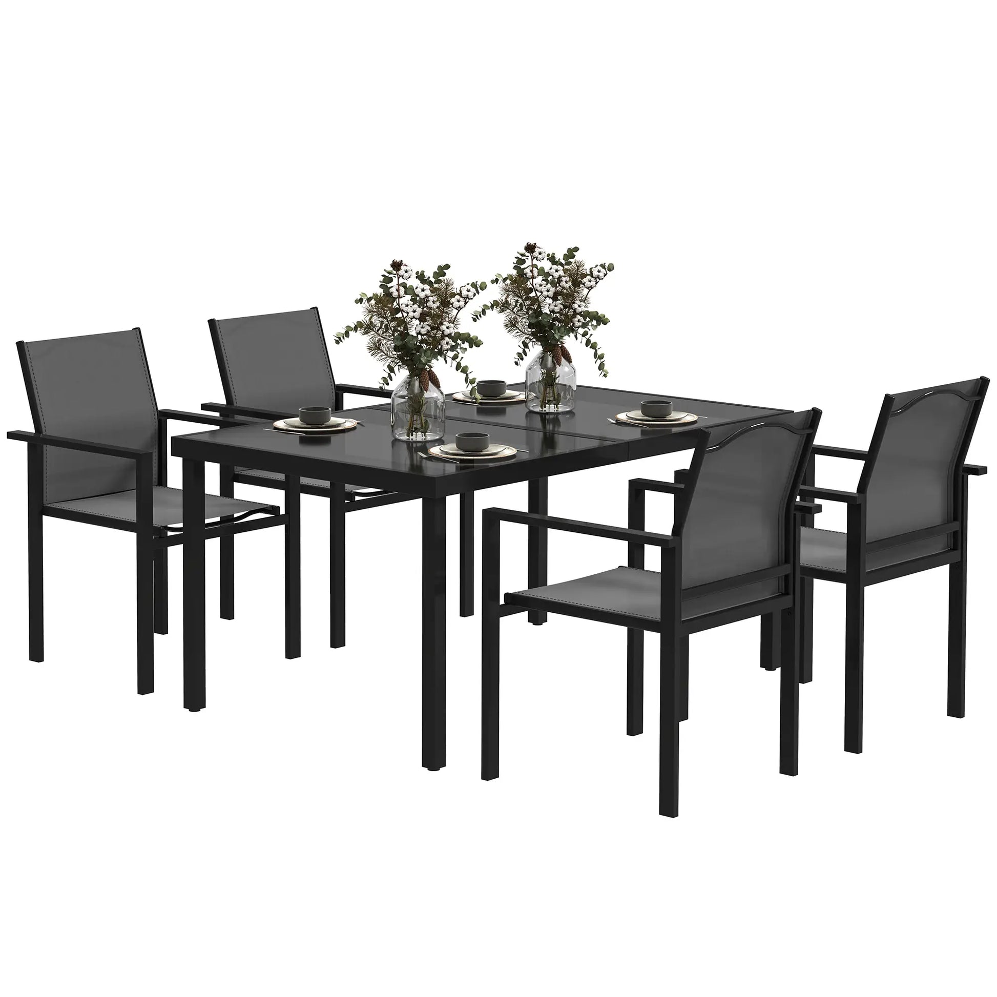 5 Piece Patio Dining Set, 4 Stackable Chairs, Tempered Glass Top Outdoor Dining Sets at Gallery Canada
