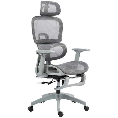 Mesh Office Chair, 3D Armrest, High Back, Lumbar Support, 135° Recline, Adjustable Headrest, Grey Executive & Manager Chairs Grey at Gallery Canada