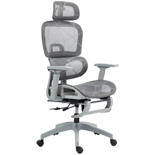 Mesh Office Chair, 3D Armrest, High Back, Lumbar Support, 135° Recline, Adjustable Headrest, Grey