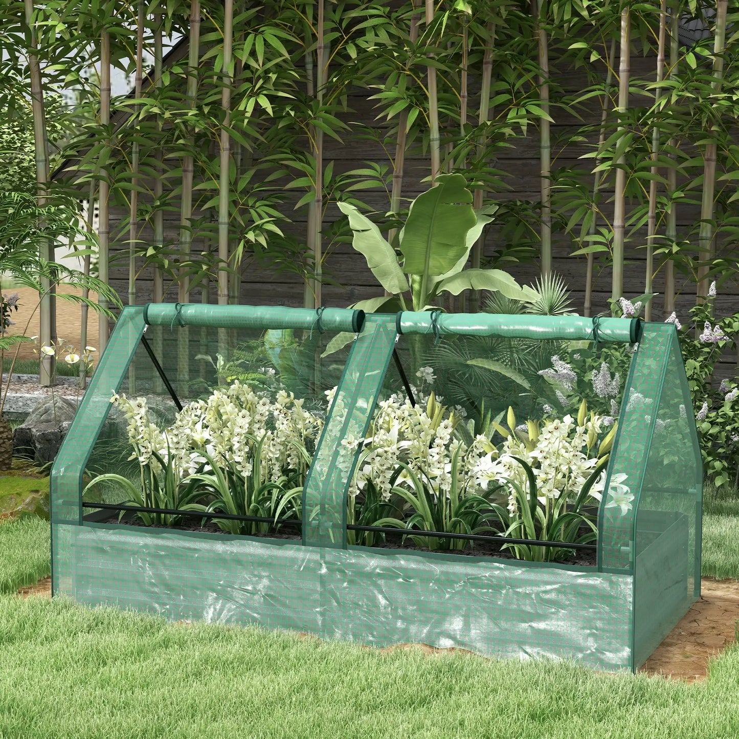 6' x 3' Bac à plantes en métal avec couvercle, Jardin surélevé, Vert et Gris foncé