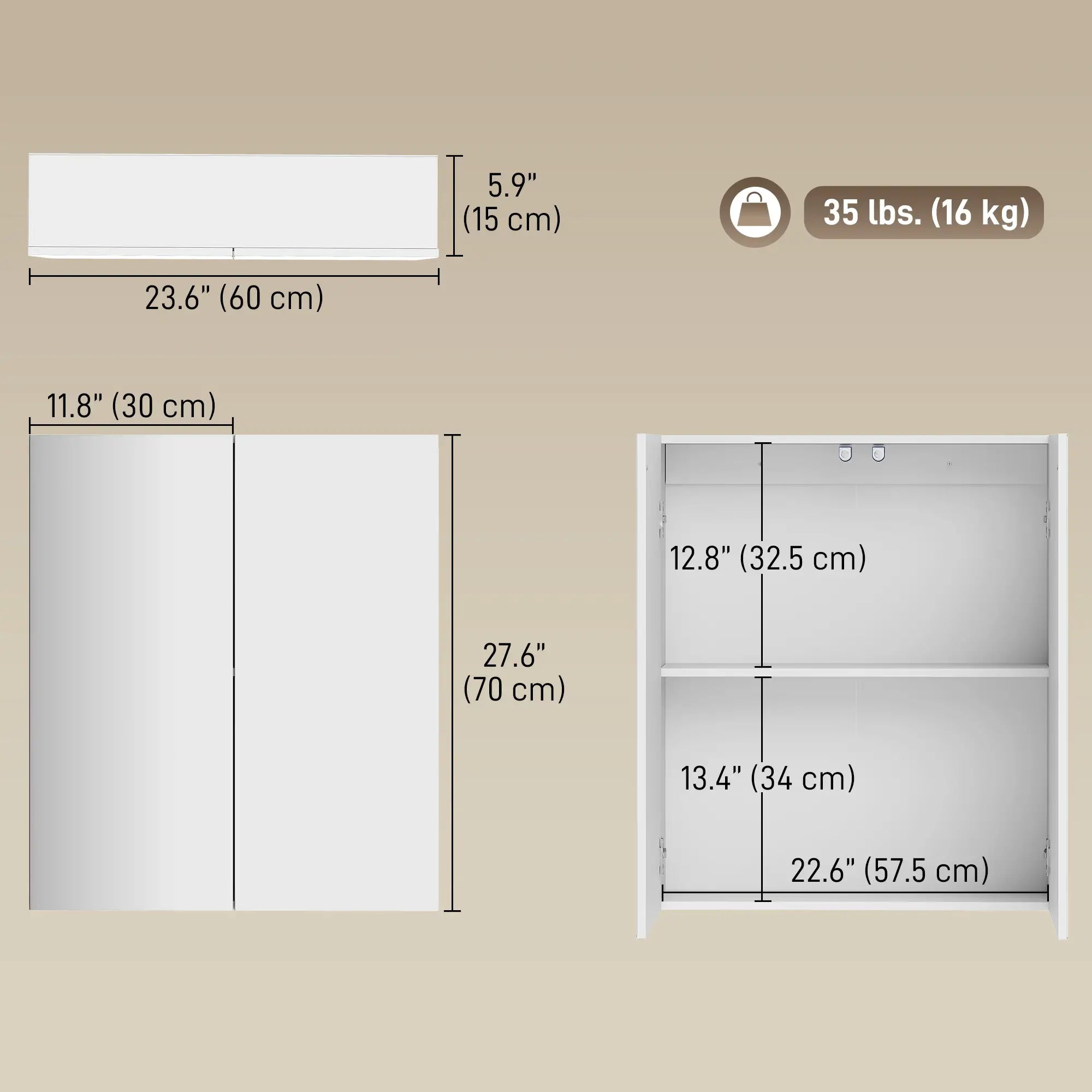 Wall Mounted Mirror Cabinet, Bathroom Medicine, 2 Doors, Adjustable Shelf Mirror Medicine Cabinets at Gallery Canada