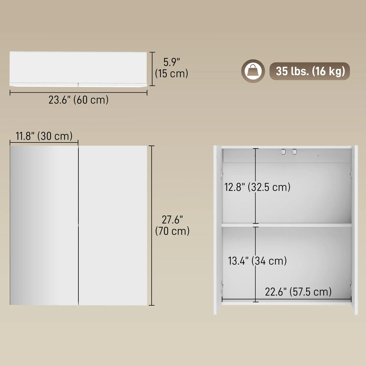 Wall Mounted Mirror Cabinet, Bathroom Medicine, 2 Doors, Adjustable Shelf Mirror Medicine Cabinets at Gallery Canada