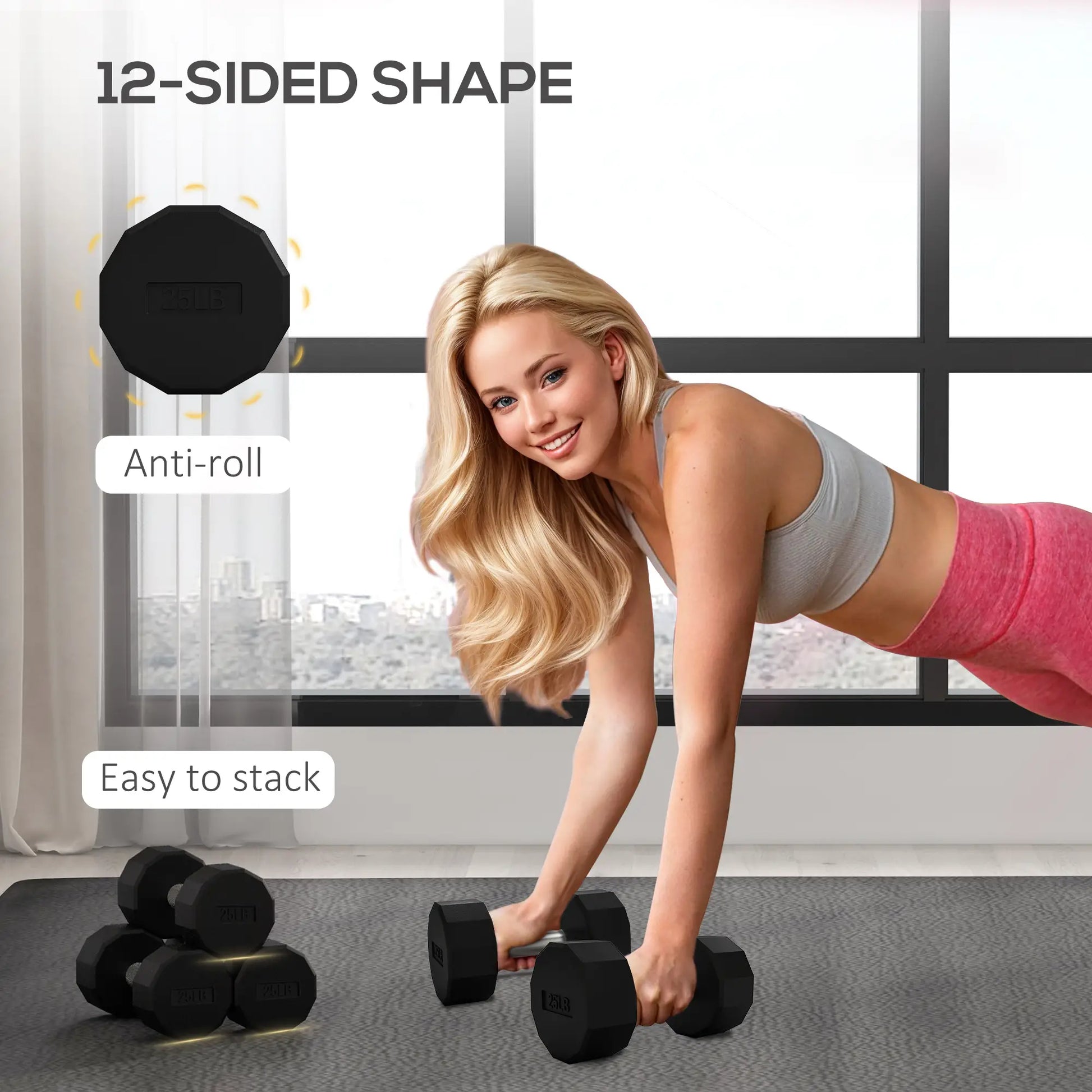 2 x 25lbs Dumbbells Set, Non-Slip Grip, Rubber Covered Weights Dumbbells & Barbells at Gallery Canada