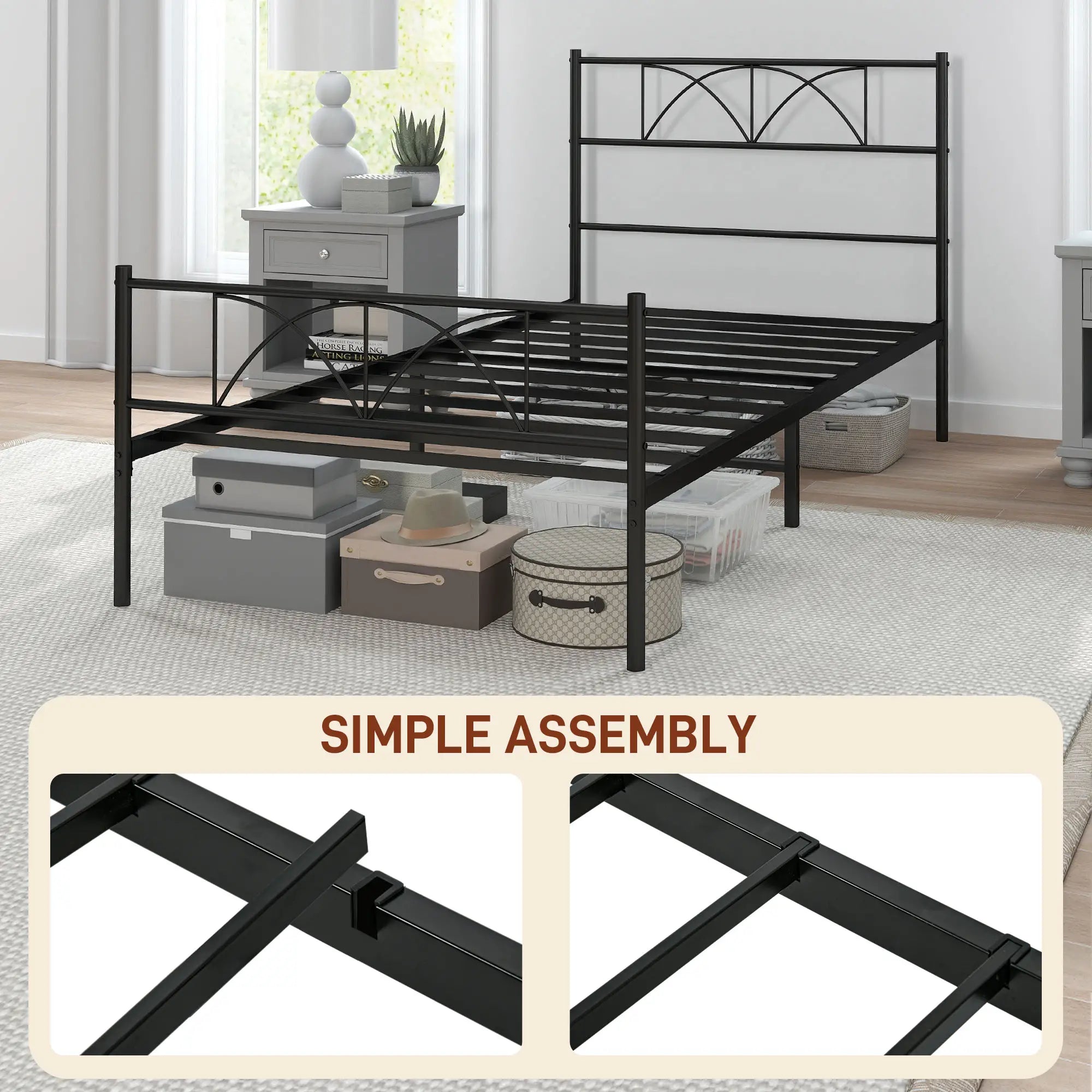Metal Twin Bed Frame with Headboard, Steel Slat Support, Underbed Storage Bed Frames at Gallery Canada