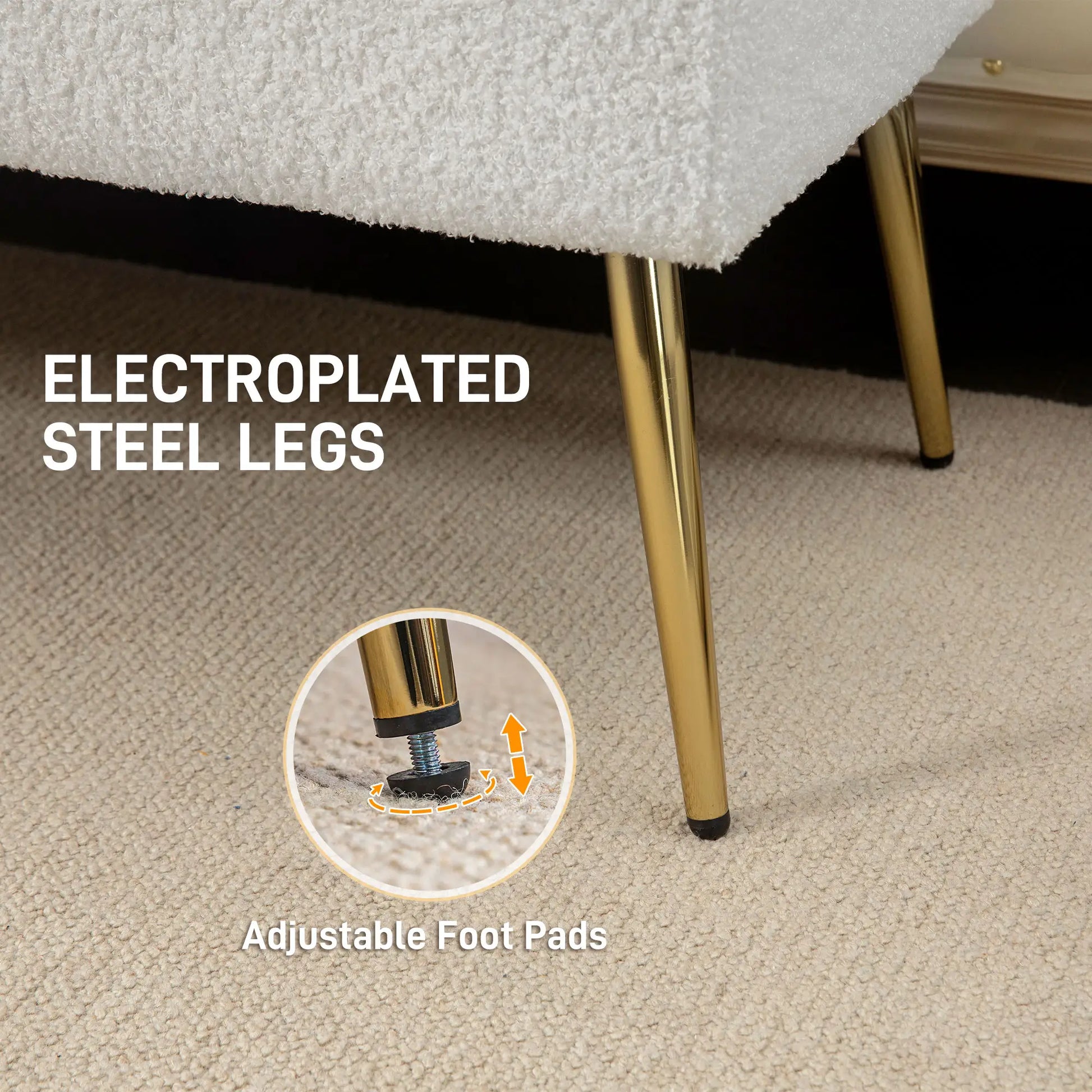 44" Lamb's Wool Upholstered Bedroom Bench, Thick Padded Cushion, Cream White Storage Ottomans & Benches at Gallery Canada