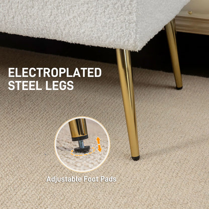 44" Lamb's Wool Upholstered Bedroom Bench, Thick Padded Cushion, Cream White Storage Ottomans & Benches at Gallery Canada