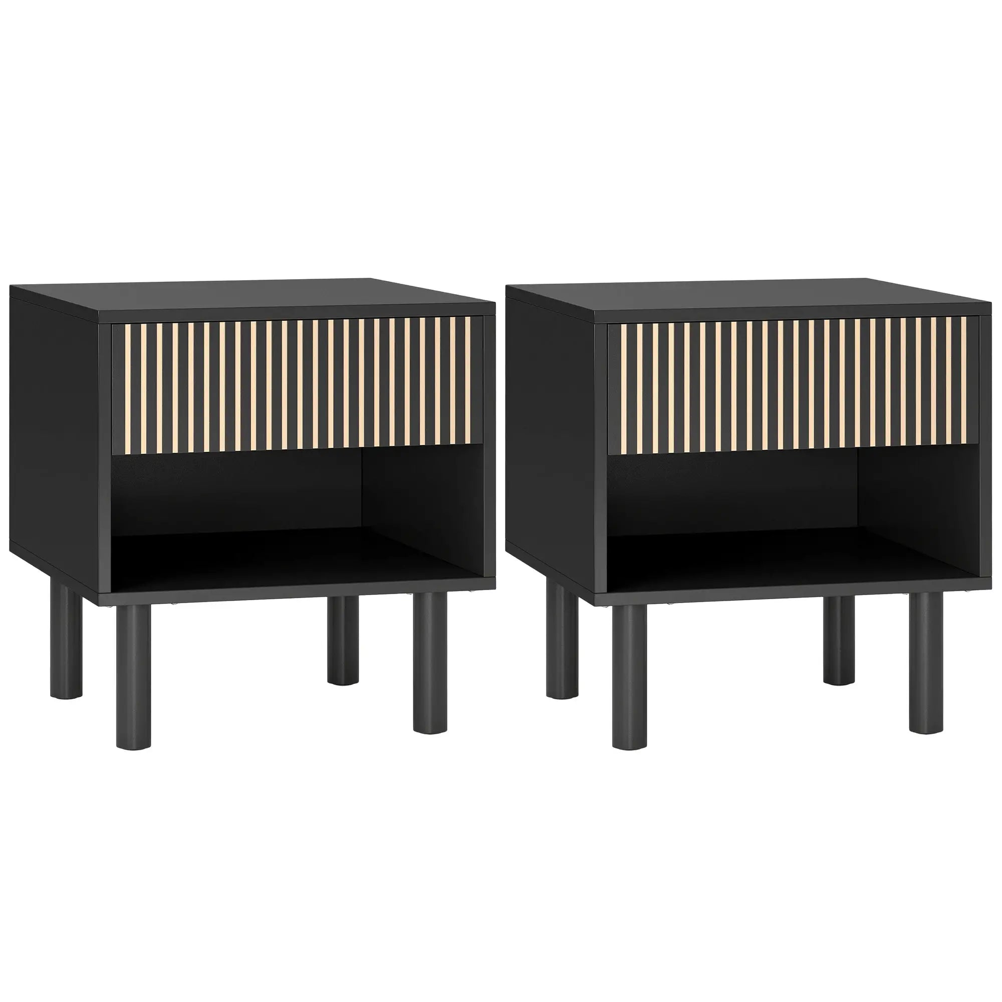 Modern Bedside Table with Drawer and Open Shelf, Sofa Side Table for Bedroom Living Room, Set of 2, Black Bedside Tables at Gallery Canada