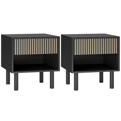 Modern Bedside Table with Drawer and Open Shelf, Sofa Side Table for Bedroom Living Room, Set of 2, Black Bedside Tables at Gallery Canada