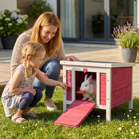 Wooden Rabbit Hutch, Bunny Cage, Outdoor Cat House, 20"x16.5"x17", Red Rabbit Hutch Red at Gallery Canada