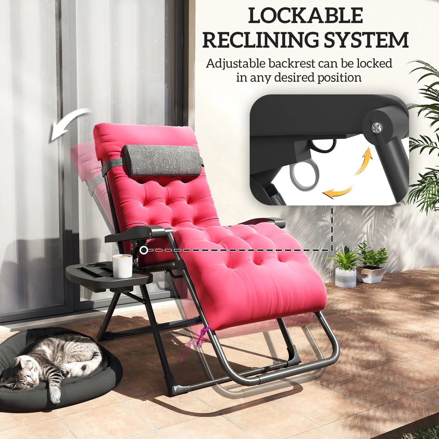 Padded Zero Gravity Chair, Folding Recliner, Patio Lounger with Cup Holder, Red Lounger Chairs at Gallery Canada