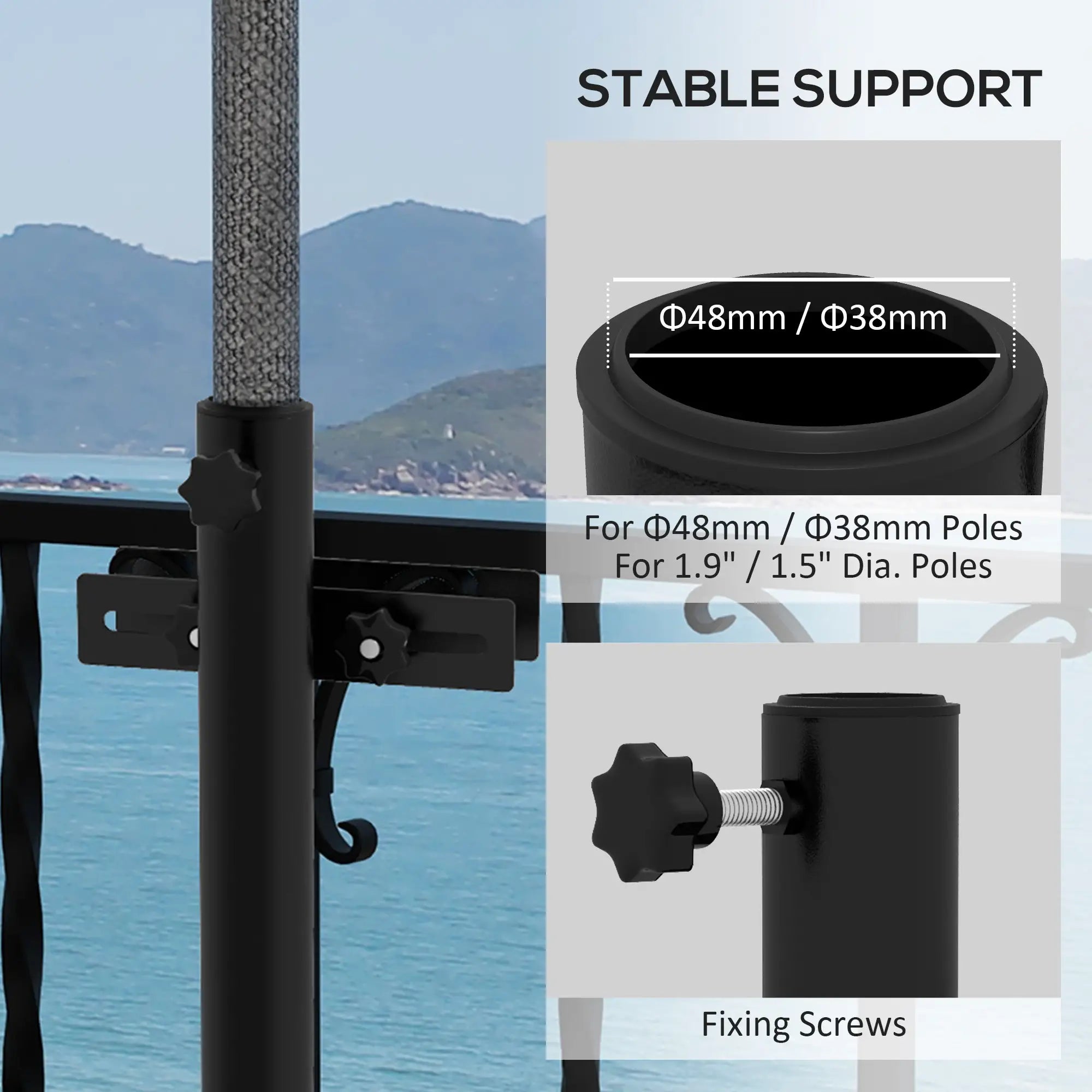 Patio Umbrella Holder Stand, Deck Railing Mount Bracket, Adjustable Clamps, Black Umbrella Bases at Gallery Canada