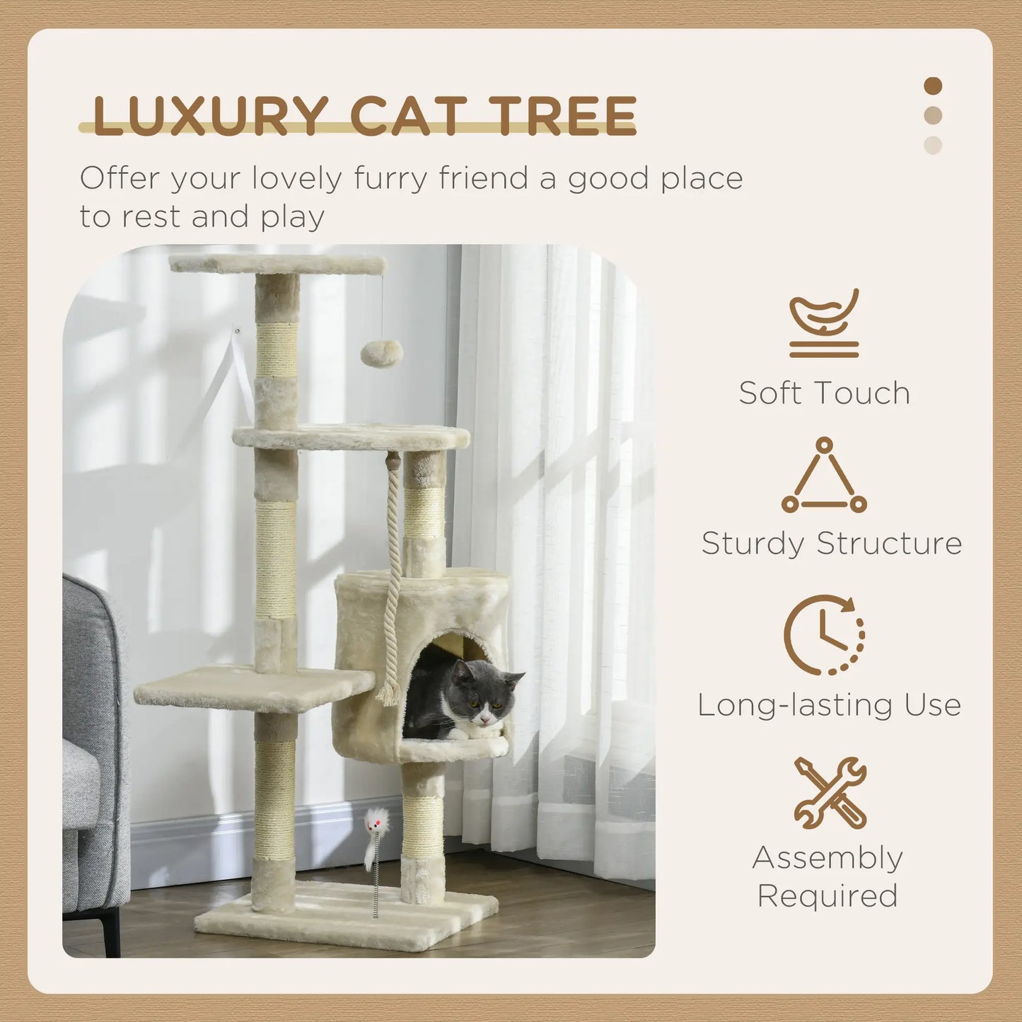 46" Scratching Cat Tree, Multi Level Activity Center, Kitty Condo, Beige Cat Posts at Gallery Canada