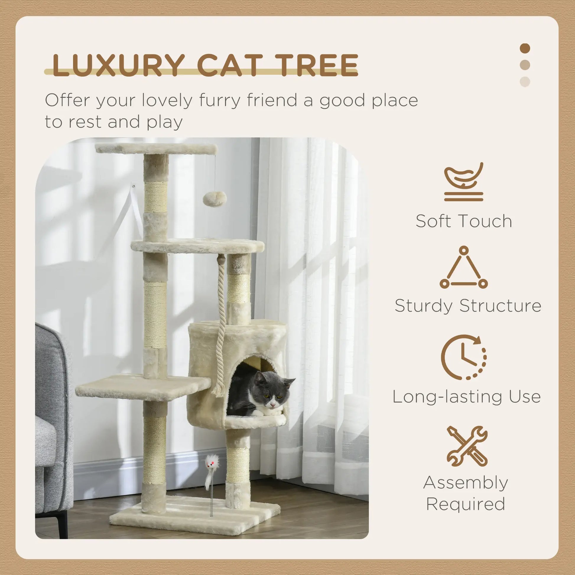 46" Scratching Cat Tree, Multi Level Activity Center, Kitty Condo, Beige Cat Posts at Gallery Canada