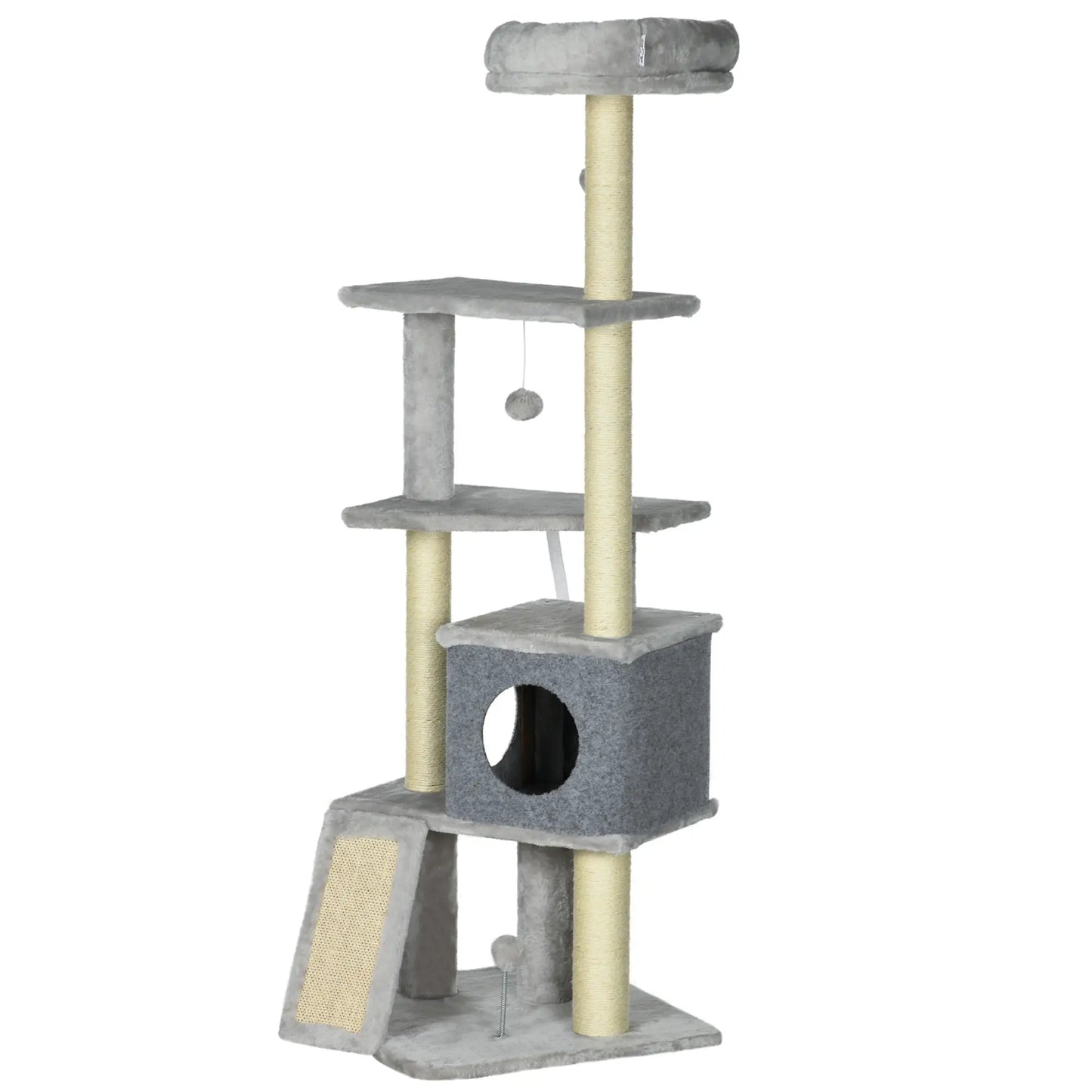 57.5" Cat Tree with Scratching Posts, Large Cat Tower, Bed, House, Toys, Grey Cat Posts at Gallery Canada