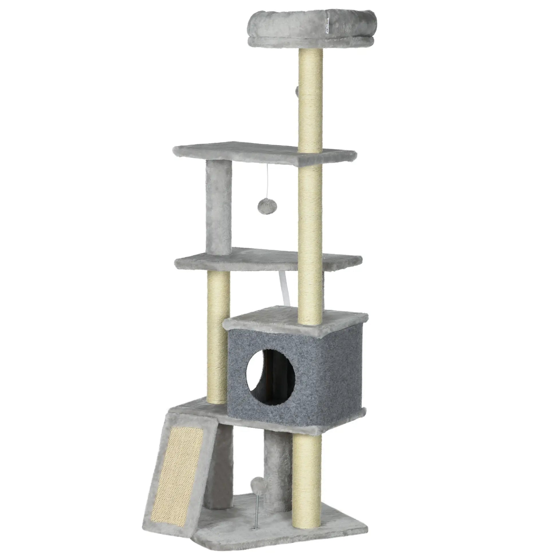 57.5" Cat Tree with Scratching Posts, Large Cat Tower, Bed, House, Toys, Grey Cat Posts at Gallery Canada