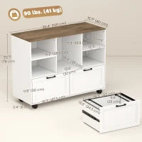 2 Drawer Mobile Filing Cabinet with Wheels, Walnut and White, Walnut and White