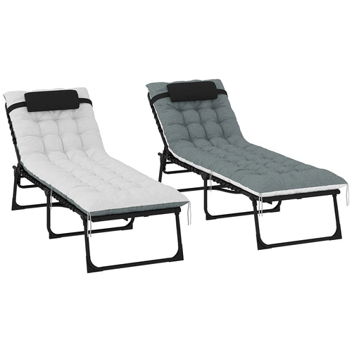 Outdoor Folding Lounge Chair Set, 2 Pack, Black/Grey