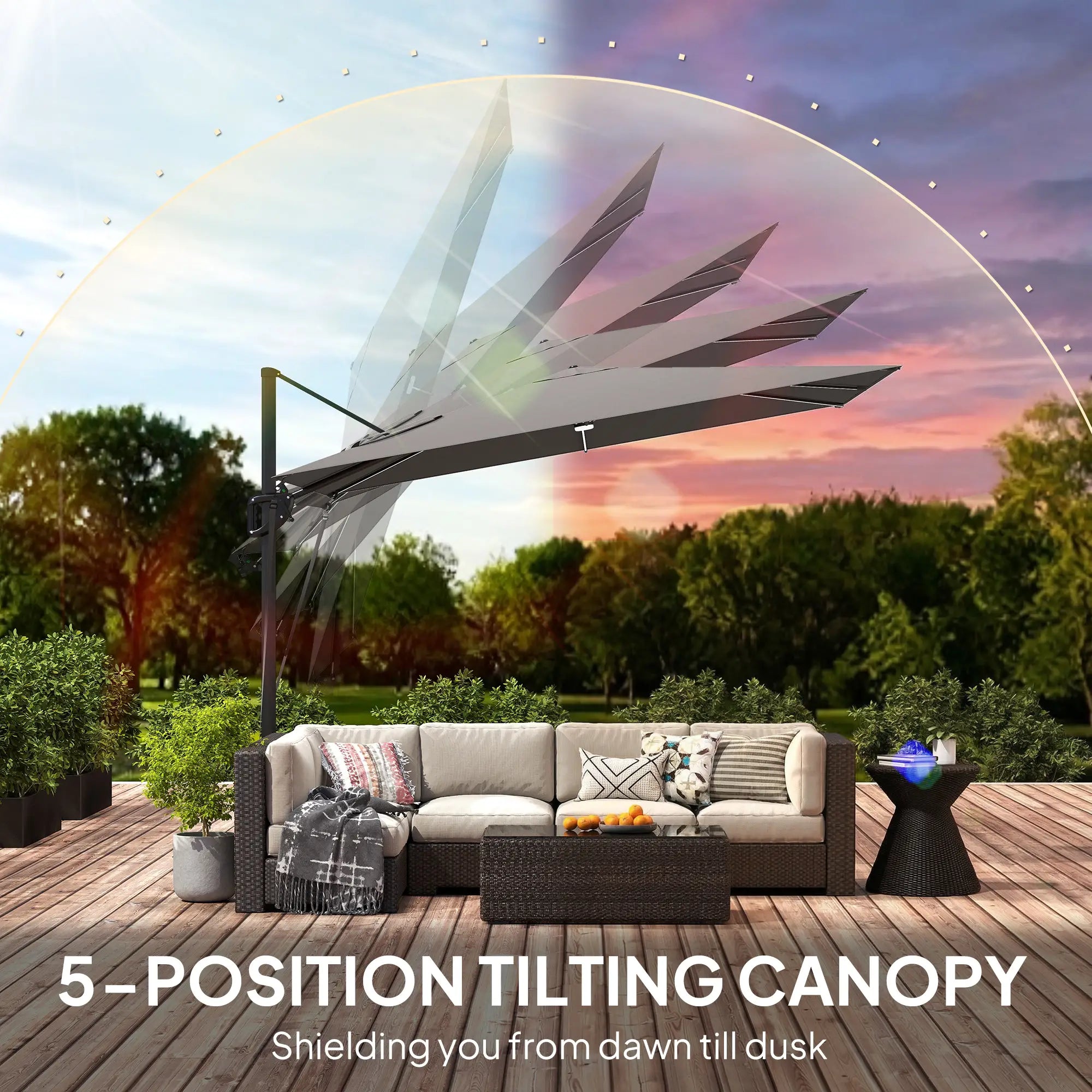 10 x 9.7 Ft Offset Cantilever Patio Umbrella With Lights, Dark Grey Offset Cantilever Umbrellas at Gallery Canada