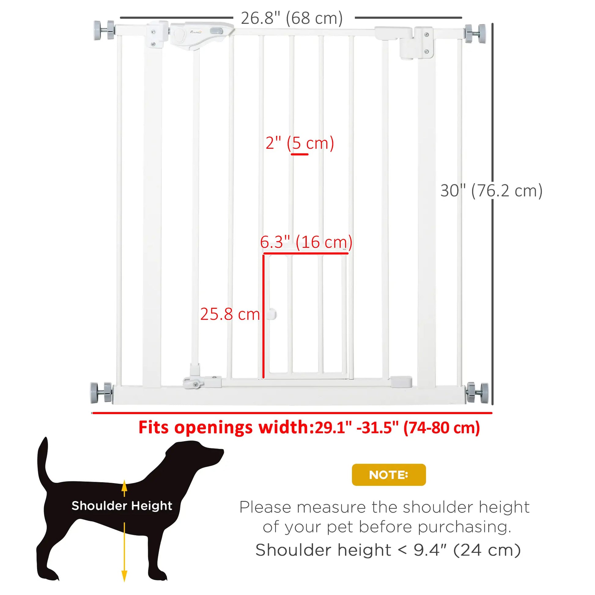 Extra Wide Pet Gate With Cat Door, Auto Closing, 29-32 Inch, White Houses, Kennels & Pens at Gallery Canada