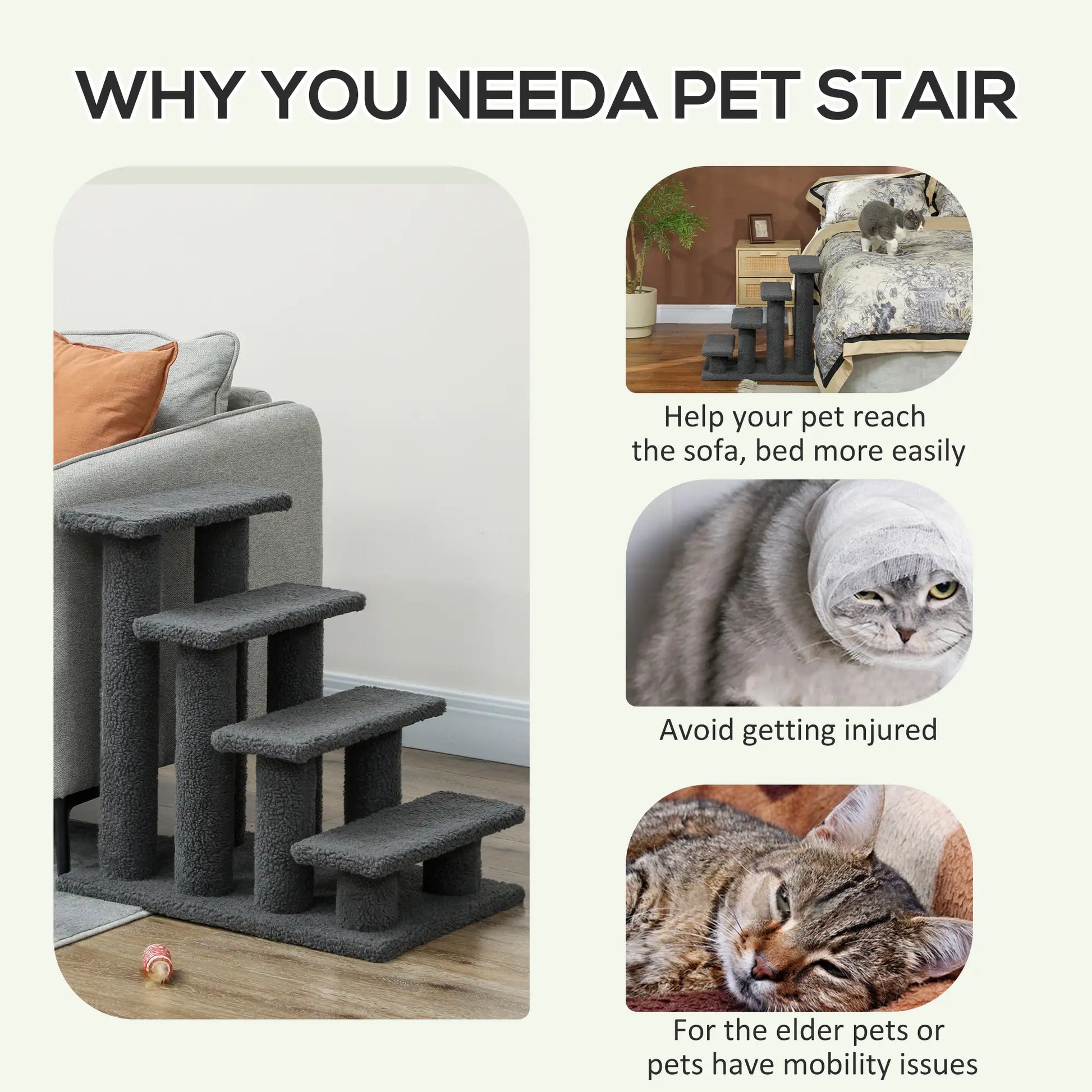 23.5" 4 Tier Pet Stairs, Dog Cat Step, Scratch Post Furniture, Dark Grey Cat Trees at Gallery Canada