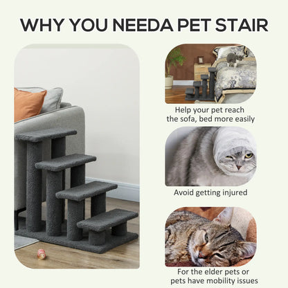23.5" 4 Tier Pet Stairs, Dog Cat Step, Scratch Post Furniture, Dark Grey Cat Trees at Gallery Canada