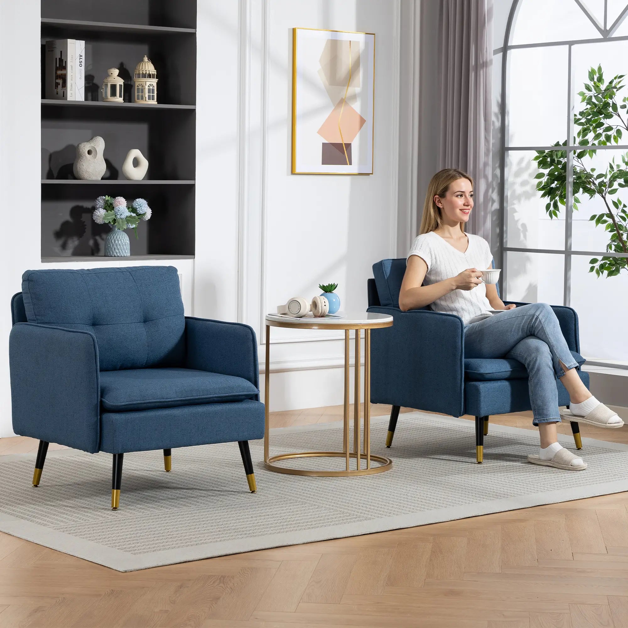 Accent Chairs Set of 2, Upholstered Armchairs with Tufted Back Cushion Accent Chairs at Gallery Canada