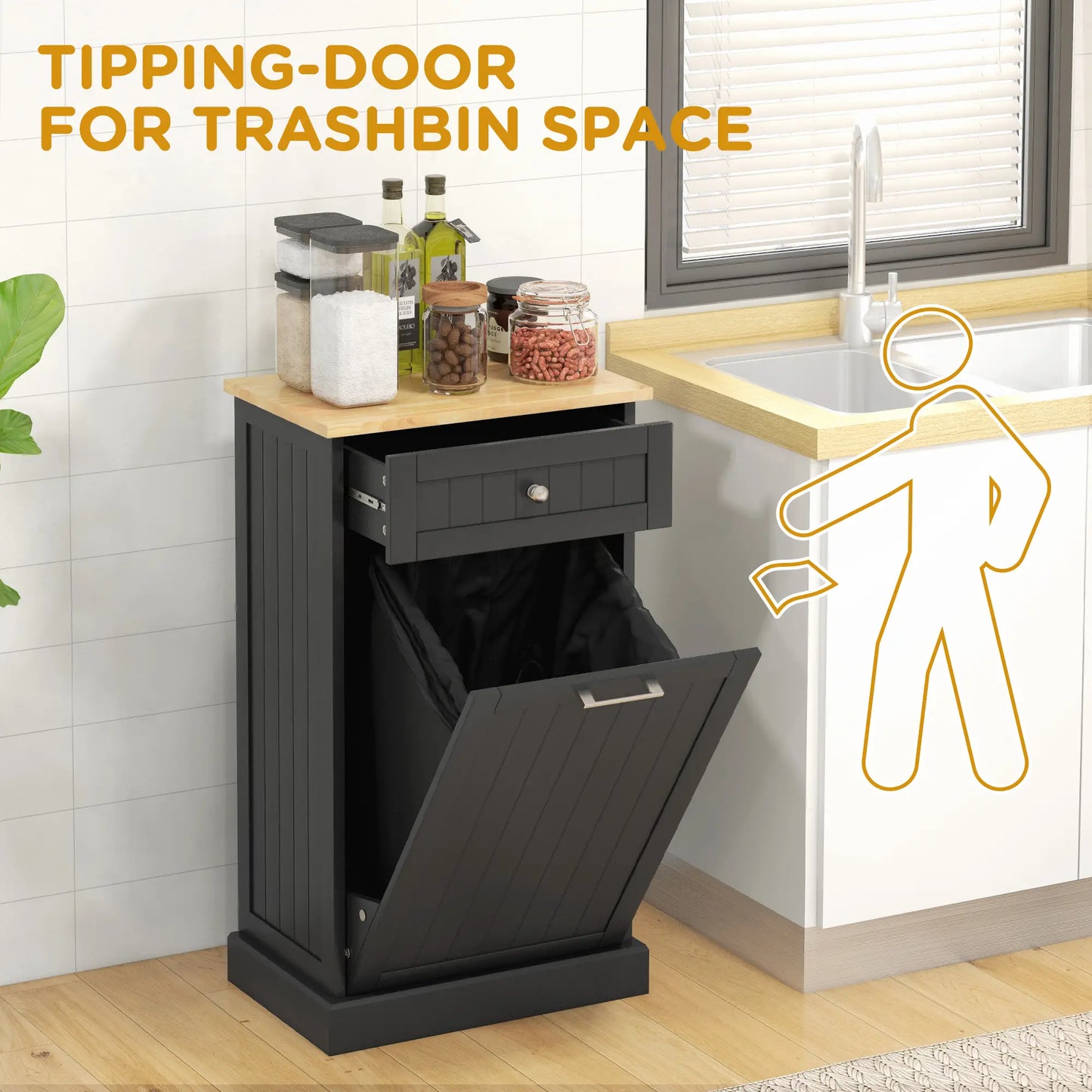 Kitchen Tilt Out Trash Bin Cabinet, Free Standing, Black Storage Cabinets at Gallery Canada
