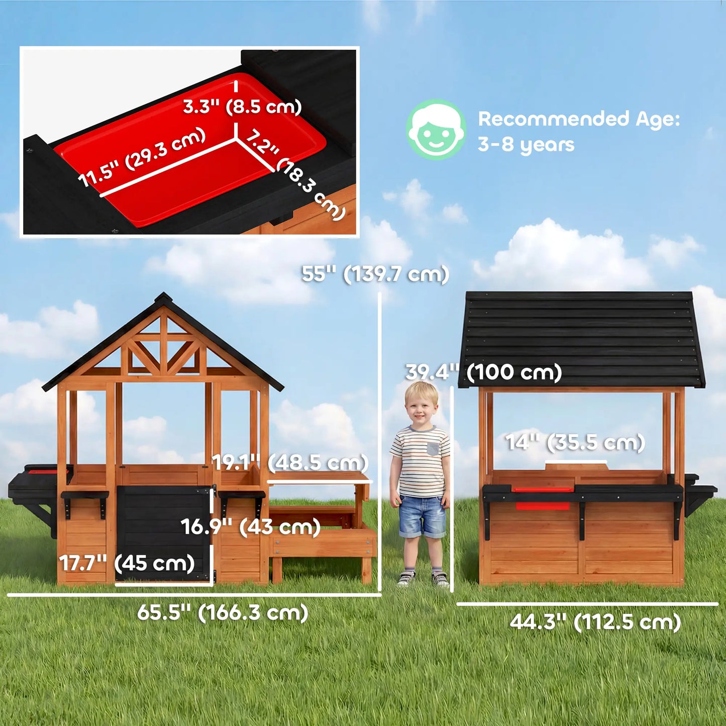 Wooden Playhouse With Table, Benches, Sink, Windows, Flowerpot Holders, Brown Play Houses at Gallery Canada