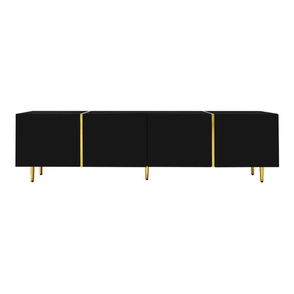 Modern TV Stand, 4 Doors, Soft-Close Hinges, 67" L x 13.5" W x 18" H, Black TV Stands Black at Gallery Canada