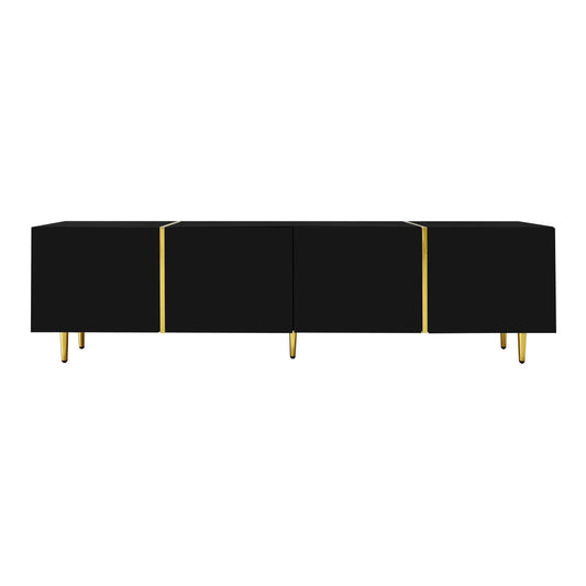 Modern TV Stand, 4 Doors, Soft-Close Hinges, 67" L x 13.5" W x 18" H, Black TV Stands Black at Gallery Canada