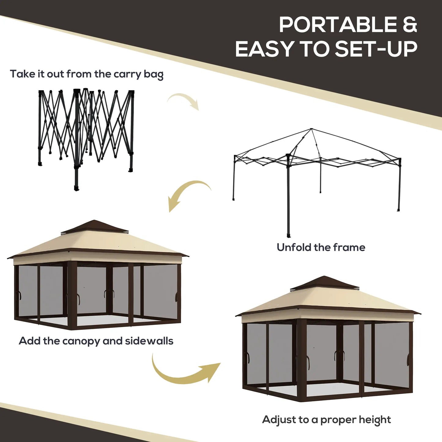 10.7 x 10.7ft Pop Up Gazebo, UV30+ Roof, Removable Mesh Curtains, Beige Pop Up Canopies at Gallery Canada