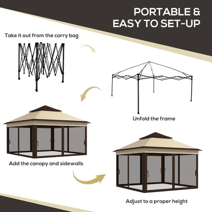 10.7 x 10.7ft Pop Up Gazebo, UV30+ Roof, Removable Mesh Curtains, Beige Pop Up Canopies at Gallery Canada