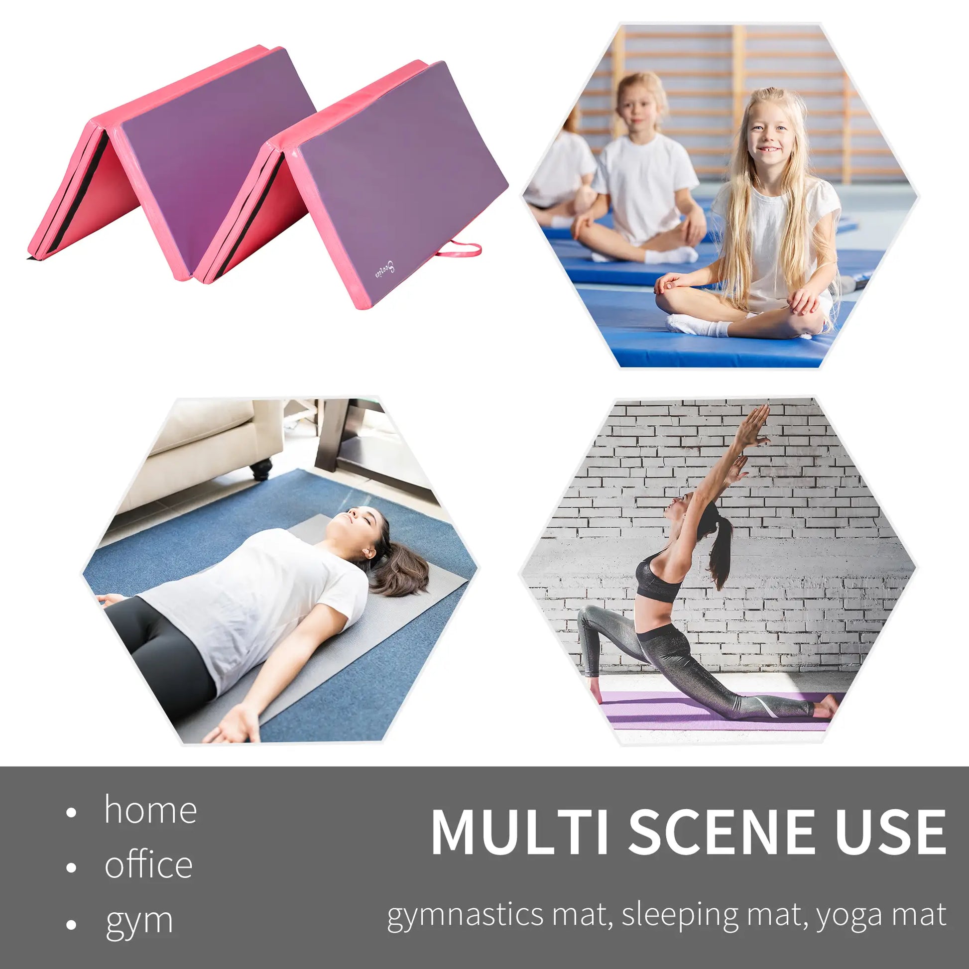 4'x6'x2'' Folding Gymnastics Tumbling Mat, Exercise Mat with Carrying Handles for Yoga, MMA, Martial Arts, Stretching, Core Workouts, Pink and Purple Gymnastics Mats at Gallery Canada